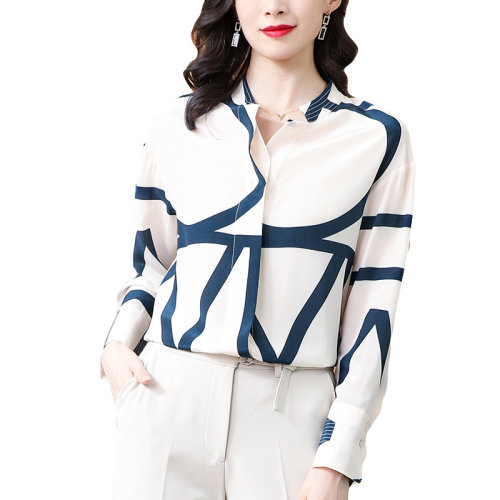 GeleiStory/GeleiStory  春季新款條紋重磅真絲上衣襯衫女設(shè)計(jì)感小眾桑蠶絲襯衣女夏  女裝＞女士襯衫＞女士長(zhǎng)袖襯衫