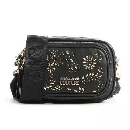 VERSACE JEANS/范思哲牛仔  女包女士黑色皮革時尚百搭鉚釘裝飾斜挎包單肩包  EE1VZABB5-E71575-E899