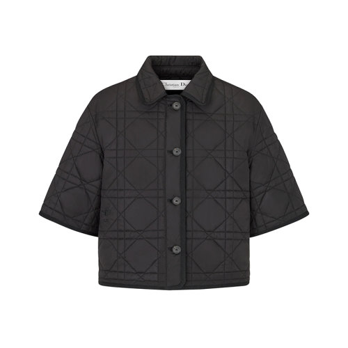 DIOR/迪奧 22年早春新款 女士黑色滌綸絎縫塔夫綢科技面料超大藤格紋圖案短袖襯衫式外套夾克227B69A2827_X9000