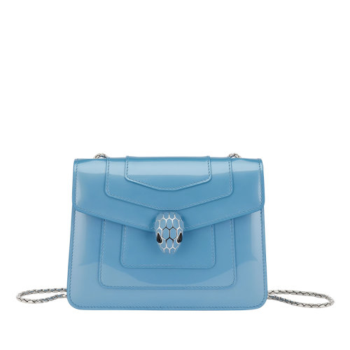 BVLGARI/寶格麗 SERPENTI FOREVER系列 女士藍色漆皮小牛皮啞光琺瑯蛇首搭扣單肩斜挎鏈條包291317