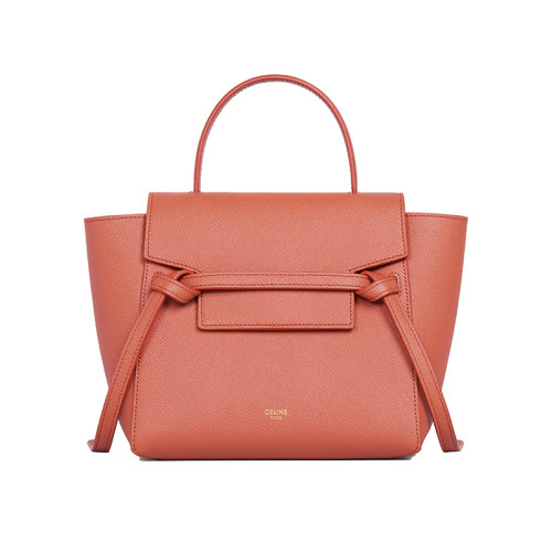 CELINE/賽琳 22新款NANO BELT系列 女士陶紅色粒面小牛皮翻蓋開合手提單肩包鯰魚包189003ZVA.18TA