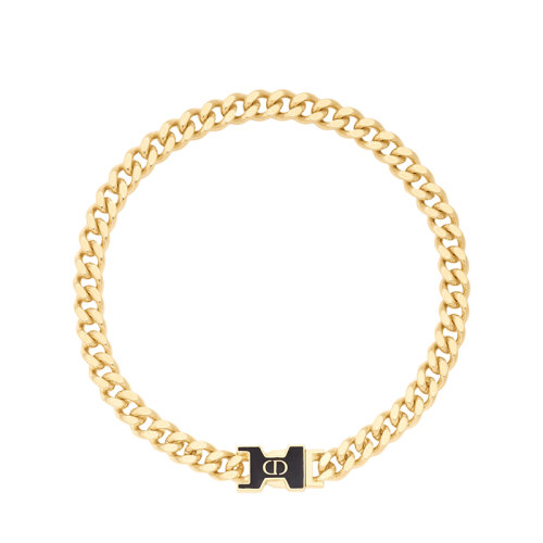 DIOR/迪奧 22新款30 MONTAIGNE系列 女士金色飾面金屬黑色涂漆裝飾項鏈N1703MTGLQ_D307