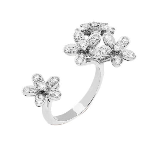 Van Cleef & Arpels/梵克雅寶 經(jīng)典Socrate系列 18k金白金鑲嵌鉆石4個(gè)五瓣花朵開口戒指指環(huán)VCARB14500