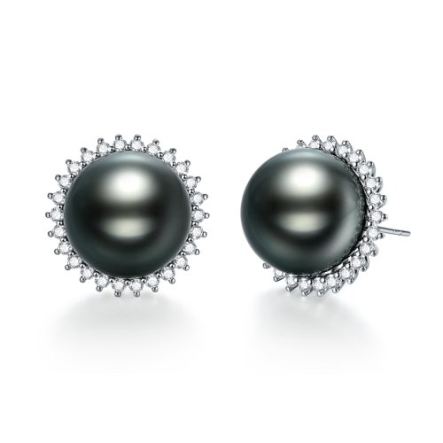 【新品】SANDYRILLA/仙蒂瑞拉 經(jīng)典王妃款 12-13mm大溪地黑珍珠18K金鉆石耳飾