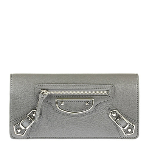 Balenciaga/巴黎世家 女士閃亮粒面山羊皮鉚釘元素按扣開合長款卡包錢包手拿包女包 390184 多色可選