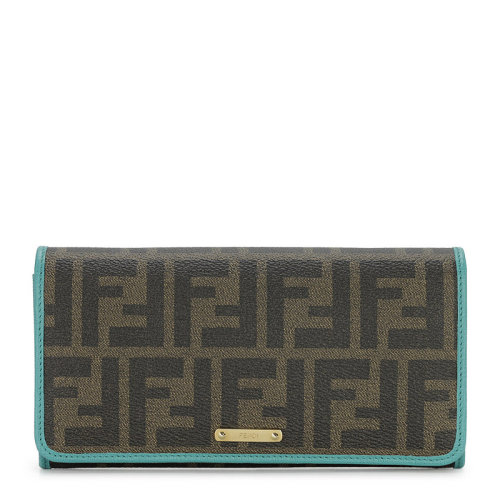 FENDI/芬迪 女士棕色PVC雙F印花按扣開合長款手拿包手包錢包女包 8M0298-GRP-F0P3N