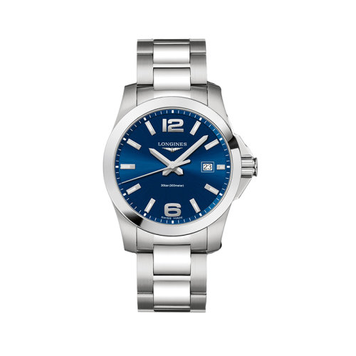 LONGINES/浪琴  康卡斯Conquest系列男士石英手表藍盤鋼帶41毫米L3.759.4.96.6