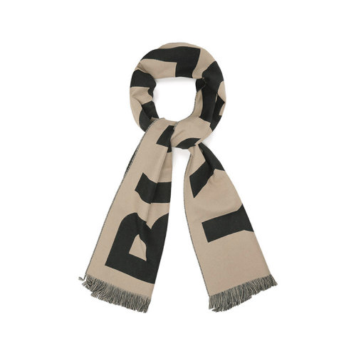 BURBERRY/博柏利【22秋冬新款】男女通用款綿羊毛雙面兩用圍巾披肩典藏米色黑色徽標(biāo)提花 80571471