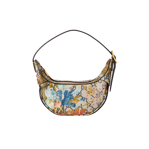 GUCCI/古馳 23春夏新款 Ophidia GG Flora系列 女士迷你彩色帆布花卉圖案拉鏈開合金色飾面單肩手提包658551FABAI4073