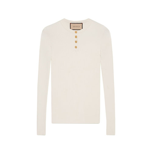 GUCCI/古馳 22年春夏新款 愛(ài)的進(jìn)行曲系列 女士象牙白色超精細(xì)粘膠纖維面料長(zhǎng)袖T恤?691568XKCAJ9200