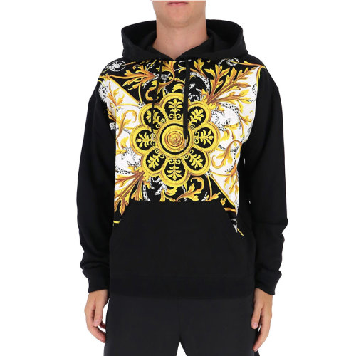 VERSACE/范思哲 男士黑色棉質(zhì)印花裝飾長袖上衣衛(wèi)衣連帽衫套頭衫運動衫 A87476-A231242-A1008