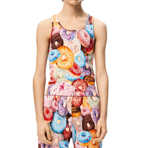 LOEWE/羅意威 22年秋冬新款 男士多色拼接純棉甜甜圈印花背心上衣H526Y23X16-9990