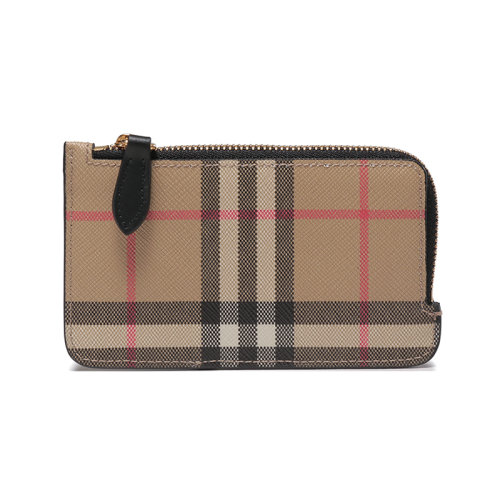 BURBERRY/博柏利 女款人造革/牛皮革卡包卡夾零錢包黑色典藏米色Vintage格紋 80492591