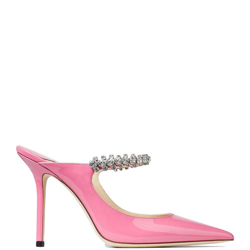Jimmy Choo/周仰杰 22年秋冬新款 Bing 100系列 女士糖果粉色漆皮配水晶綁帶尖頭高跟鞋BING100PAT-RBO
