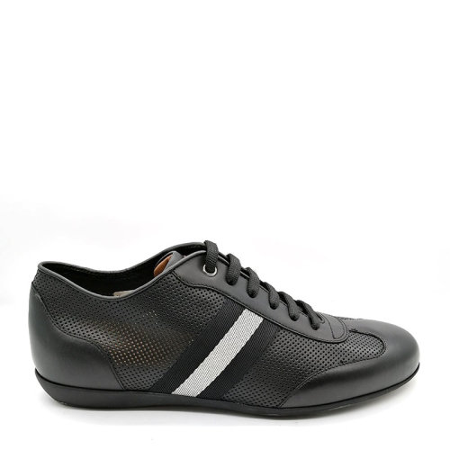 BALLY/ 巴利 男士黑色條紋皮質(zhì)系帶休閑 運(yùn)動(dòng)鞋 6222349 CP BLK