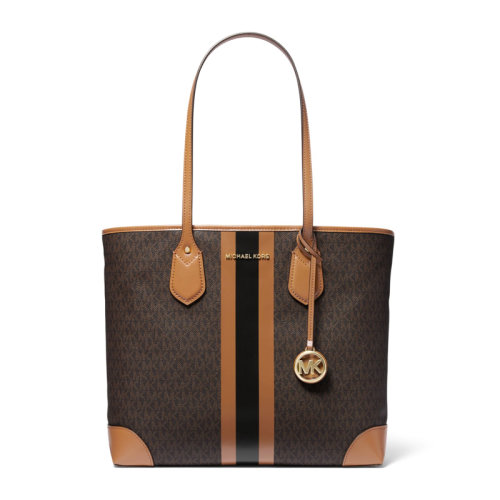Michael Kors/邁克·科爾斯 Eva系列 女士雙色條紋拼接設(shè)計(jì)皮質(zhì)托特包女士單肩包手提包