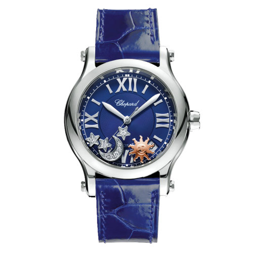  Chopard/蕭邦 Happy Sport系列 自動機(jī)械表藍(lán)盤藍(lán)鱷魚皮表帶女表36毫米278559-3011