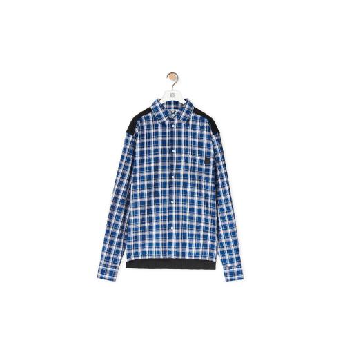  LOEWE羅意威 22年秋冬 男士 長(zhǎng)袖襯衫 Fleece back check shirt in cotton H526Y05W94-1105