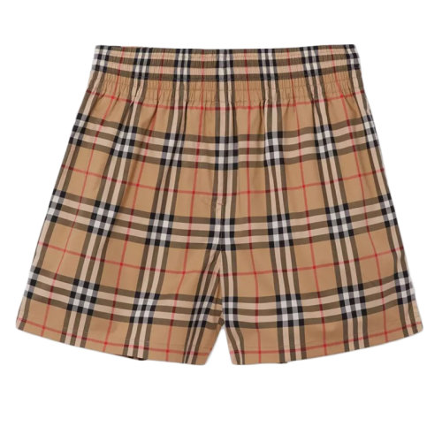 BURBERRY/博柏利  女士米色復(fù)古格紋彈力黑色側(cè)帶棉質(zhì)短褲80405981
