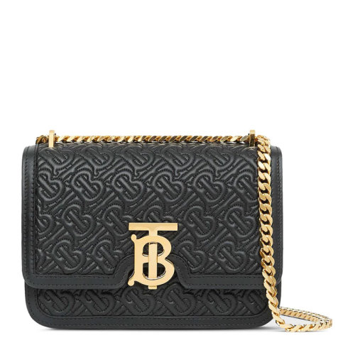 BURBERRY/博柏利  女士黑色小羊皮金色TB徽標行縫線單肩包斜挎包鏈條包女包 8031730