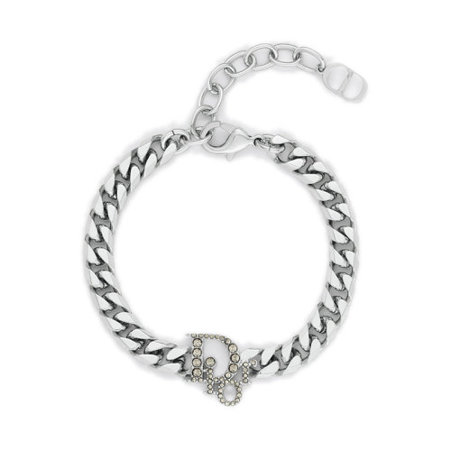 DIOR/迪奧 22新款 男士銀色鍍銀黃銅鑲嵌灰色水晶字母鏈?zhǔn)绞宙淏1669HOMMT_D005