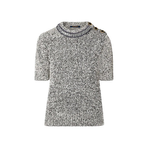 Louis Vuitton/路易威登 22年春夏新款 女士黑色/白色棉質(zhì)混紡粗花呢斑駁效果短袖針織衫1A9XYI