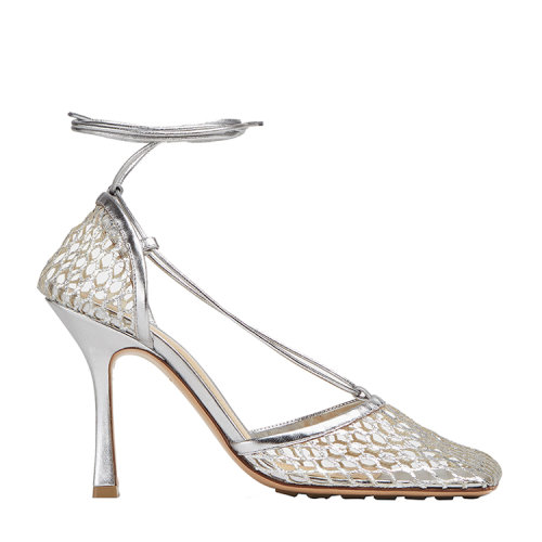 Bottega Veneta/葆蝶家STRETCH涼鞋金屬質(zhì)感網(wǎng)面和皮革涼鞋高跟涼鞋651388V1BT1