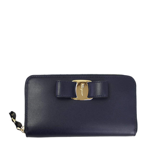 Salvatore Ferragamo/菲拉格慕 女士海軍藍色蝴蝶結(jié)長款錢包 22-D267-695162（99新未使用）
