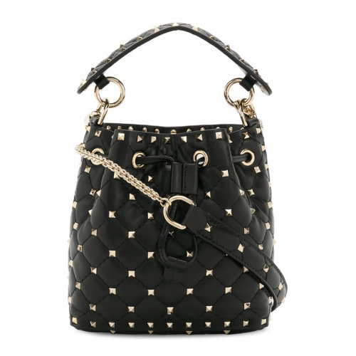 Valentino/華倫天奴  Rockstud系列 女士皮革菱格鉚釘裝飾單肩包水桶包斜挎包女包 SW2B0B59-NAP多色可選