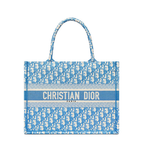 DIOR/迪奧 22春夏新款BOOK TOTE系列 女士小號矢車菊藍色老花刺繡織物手提托特包M1296ZRIW_M917