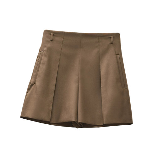 HERMES/愛馬仕 22年秋冬新款 女士苔原綠色彈力羊毛混紡華達呢高腰短褲H2H0419DN1R42