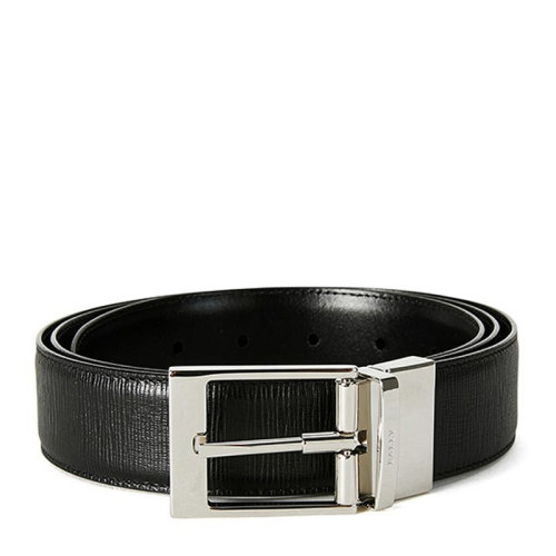 BALLY/巴利 Seret系列男士黑色粒面壓花小牛皮銀色金屬扣可調(diào)節(jié)雙面皮帶腰帶 6232326