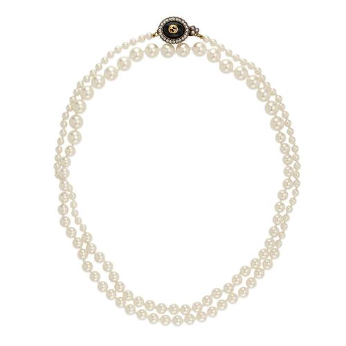  GUCCI古馳 22年秋冬 女士 互扣式雙G玻璃珍珠項鏈 716620 I9654 8496