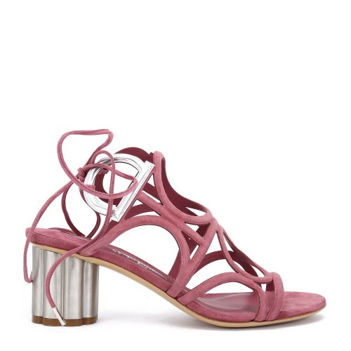 SalvatoreFerragamo/菲拉格慕 深粉色女士系帶鏤空麂皮中跟鞋高跟鞋涼鞋 695116-01M683-VINCI55-7A55MA