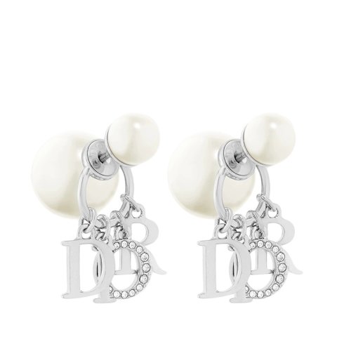 DIOR/迪奧 22春夏新款TRIBALES系列 女士銀色金屬白色樹脂珠吊墜對(duì)稱耳環(huán)E1411TRICY_D009