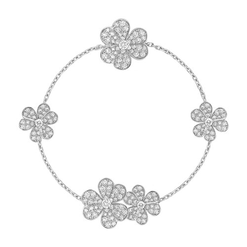 Van Cleef & Arpels/梵克雅寶 經(jīng)典Frivole系列 18k金白金鑲嵌鉆石滿鉆5個(gè)三瓣花朵手鏈VCARP6L700