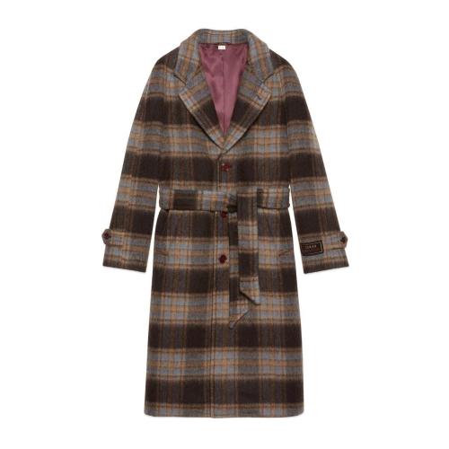  GUCCI古馳 22年秋冬 男士 飾Gucci標簽格紋羊毛大衣 664710 ZAG9O 2006 預(yù)定商品2-6周發(fā)貨