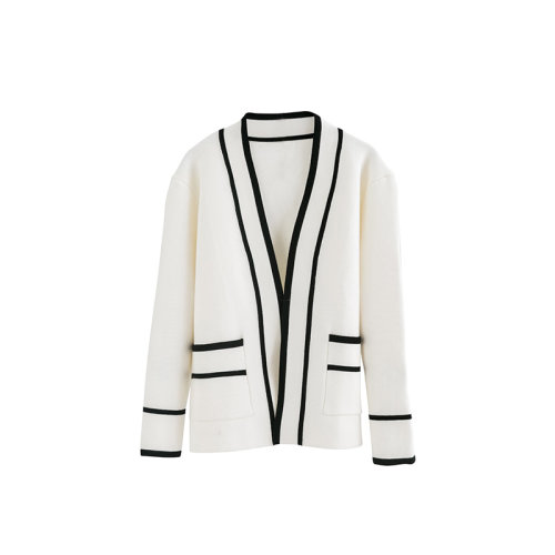 GeleiStory/GeleiStory  春夏新款撞色邊常規(guī)款長袖針織衫上衣  女裝＞女針織衫/毛衣＞女士針織衫/毛衣