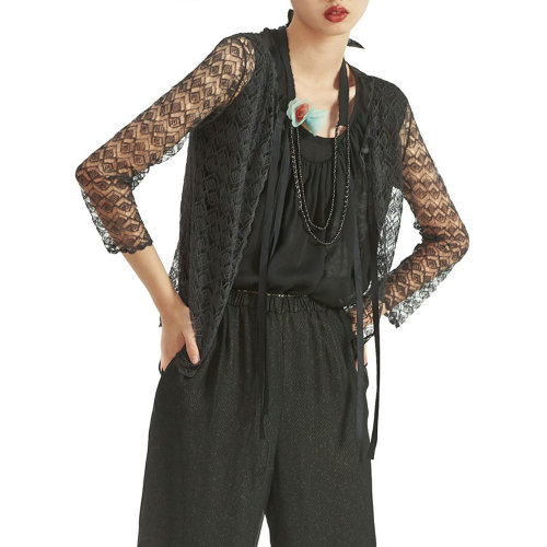 nisiss/怡夕19秋冬蕾絲花紋兩件式開衫針織衫女士針織衫/毛衣n161sk06