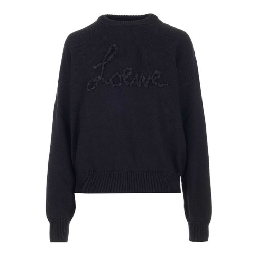 LOEWE/羅意威  女裝 品牌字母 時尚百搭黑色棉質(zhì)圓領(lǐng)女士針織衫/毛衣 S3109920CO-1100