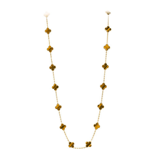 Van Cleef & Arpels/梵克雅寶 經(jīng)典Vintage Alhambra系列 18k金黃金虎眼20四葉草長項鏈VCARD39900