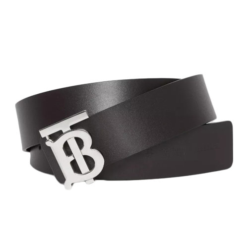 BURBERRY/博柏利新款 男士黑色/麥芽棕雙面兩用專屬標識皮革腰帶40毫米80098121