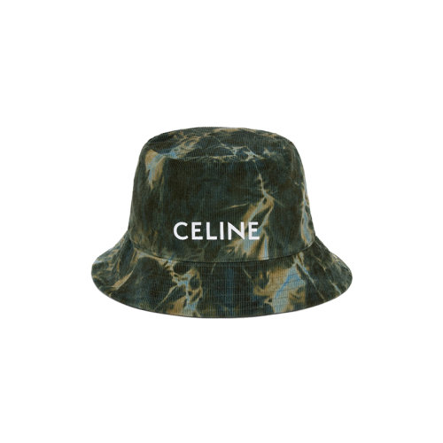 CELINE/賽琳 22年春夏新款 男士迷彩綠色純棉燈芯絨面料扎染印花漁夫帽2AU5B214Q.02CQ