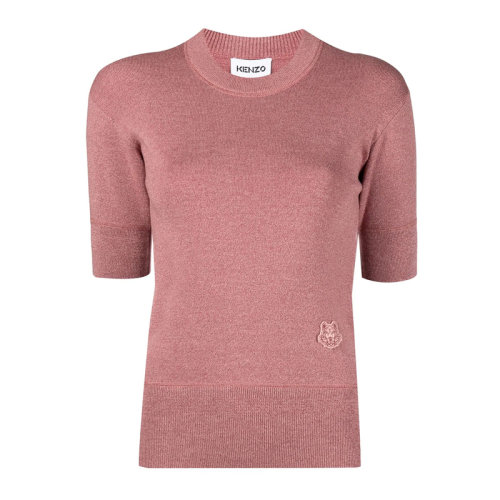 KENZO/高田賢三 女士 服裝  粉色半袖圓領(lǐng)老虎刺繡針織衫 女士毛衣針織衫