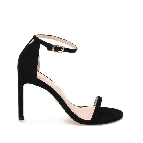 Stuart Weitzman/斯圖爾特韋茨曼 女士絨面皮革一字帶高跟涼鞋 NUDISTSONG