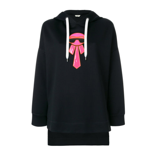 FENDI/芬迪  女裝 服裝 黑色棉質(zhì)卡爾拉格斐圖案抽繩連帽 女士衛(wèi)衣