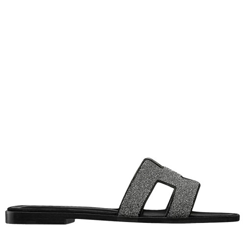 HERMES/愛馬仕 2021年新款 女士黑色水晶粉和山羊絨麂皮奧蘭涼鞋H202039Z02350