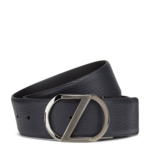 Z Zegna杰尼亞黑色壓花小牛皮配海軍藍光滑小牛皮男士雙面腰帶 小牛皮腰帶/皮帶 BGCE1A-958A-NVN