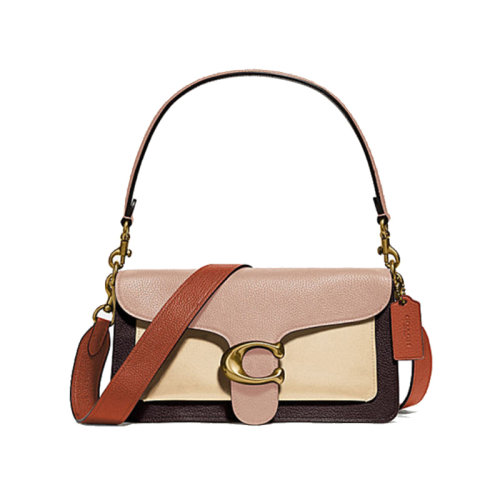 COACH/蔻馳 女包 Tabby系列女士專柜款翻蓋C包扣單肩斜挎包 76105 黃銅色/玫紅色拼色