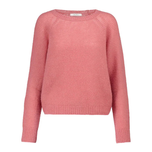 MaxMara/麥絲瑪拉 女士粉色羊絨混紡棉質(zhì)圓領(lǐng)長(zhǎng)袖上衣毛衣針織衫套頭衫 13611111-600-002